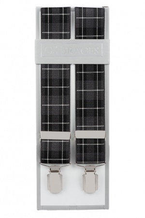 Black and Grey Tartan Trouser Braces With Silver Colour Clips